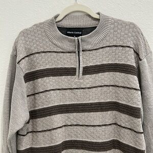 Alberto Cardinali Men's Gray Striped 1/4 Zip XL Sweater